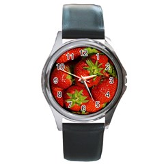 Strawberry  Round Metal Watch (silver Rim) by Siebenhuehner