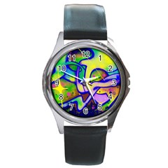 Graffity Round Leather Watch (silver Rim) by Siebenhuehner