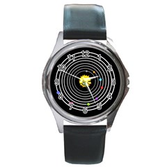 Solar System Round Leather Watch (silver Rim) by PaolAllen2