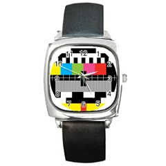 Test Pattern Square Leather Watch by Contest1753604