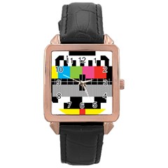 Test Pattern Rose Gold Leather Watch  by Contest1753604