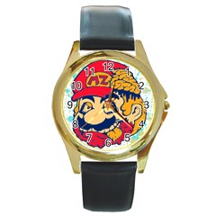 Mario Zombie Round Leather Watch (gold Rim)  by Contest1731890