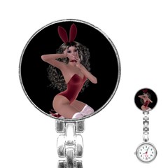 Miss Bunny In Red Lingerie Stainless Steel Nurses Watch by goldenjackal