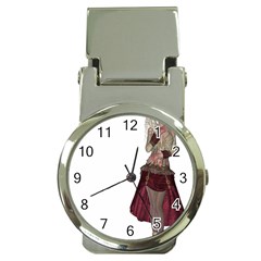 Steampunk Style Girl Wearing Red Dress Money Clip With Watch by goldenjackal