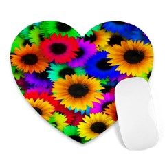 Colorful Sunflowers Mouse Pad (heart) by StuffOrSomething