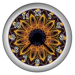 Yellow Purple Lotus Mandala Wall Clock (silver) by Zandiepants