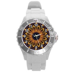 Yellow Purple Lotus Mandala Plastic Sport Watch (large) by Zandiepants