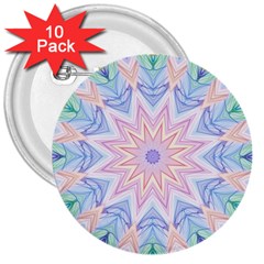 Soft Rainbow Star Mandala 3  Button (10 Pack) by Zandiepants