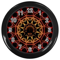 Yellow And Red Mandala Wall Clock (black) by Zandiepants