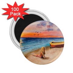 Alone On Sunset Beach 2 25  Button Magnet (100 Pack) by TonyaButcher