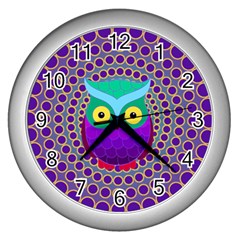 Groovy Owl Wall Clock (silver) by SaraThePixelPixie