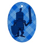 Blue Knight On Plaid Oval Ornament Front