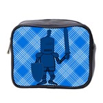 Blue Knight On Plaid Mini Travel Toiletry Bag (Two Sides) Front