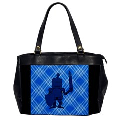 Blue Knight On Plaid Oversize Office Handbag (one Side) by StuffOrSomething