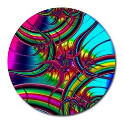 Abstract Neon Fractal Rainbows 8  Mouse Pad (round) by StuffOrSomething