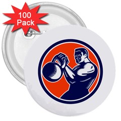 Bodybuilder Lifting Kettlebell Woodcut 3  Button (100 Pack) by retrovectors