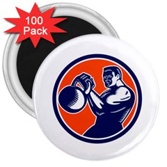 Bodybuilder Lifting Kettlebell Woodcut 3  Button Magnet (100 Pack) by retrovectors