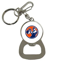 Bodybuilder Lifting Kettlebell Woodcut Bottle Opener Key Chain by retrovectors