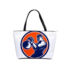 Bodybuilder Lifting Kettlebell Woodcut Large Shoulder Bag by retrovectors