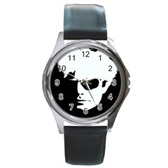 Warhol Round Leather Watch (silver Rim) by icarusismartdesigns