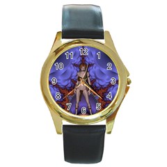 Chaos Round Leather Watch (gold Rim)  by icarusismartdesigns