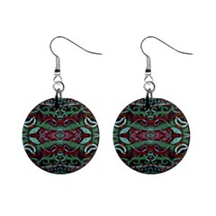 Tribal Ornament Pattern In Red And Green Colors Mini Button Earrings by dflcprints