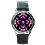 Abstract Pain Frustration Round Leather Watch (Silver Rim) Front