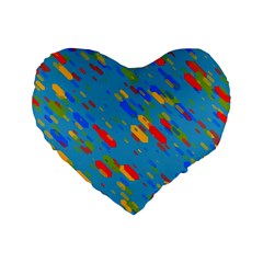 Colorful Shapes On A Blue Background 16  Premium Heart Shape Cushion  by LalyLauraFLM