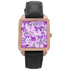 Purple Awareness Butterflies Rose Gold Leather Watch  by FunWithFibro