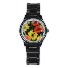 Orange Yellow Daisy Flowers Gerbera Sport Metal Watch (black) by yoursparklingshop