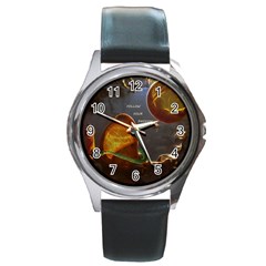 Follow Your Passion Round Leather Watch (silver Rim) by lucia