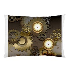 Steampunk, Golden Design With Clocks And Gears Pillow Cases by FantasyWorld7