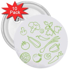 Green Vegetables 3  Buttons (10 Pack)  by Famous