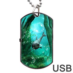 Wonderful Dolphin Dog Tag Usb Flash (one Side) by FantasyWorld7