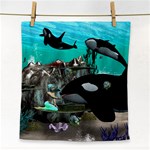 Cute Mermaid Playing With Orca Face Towel Front