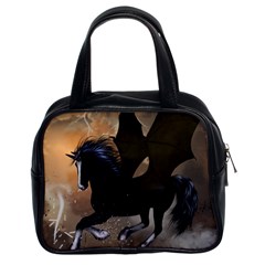 Awesome Dark Unicorn With Clouds Classic Handbags (2 Sides) by FantasyWorld7