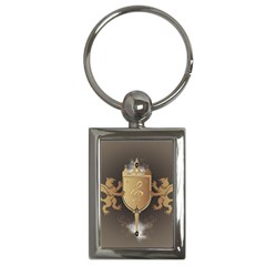 Music, Clef On A Shield With Liions And Water Splash Key Chains (rectangle)  by FantasyWorld7
