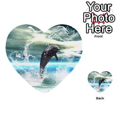 Funny Dolphin Jumping By A Heart Made Of Water Multi-purpose Cards (heart)  by FantasyWorld7