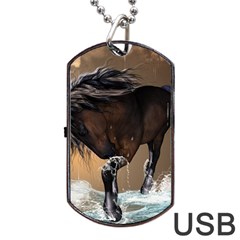 Beautiful Horse With Water Splash Dog Tag Usb Flash (one Side) by FantasyWorld7