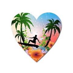 Tropical Design With Surfboarder Heart Magnet by FantasyWorld7