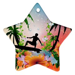 Tropical Design With Surfboarder Star Ornament (two Sides) 