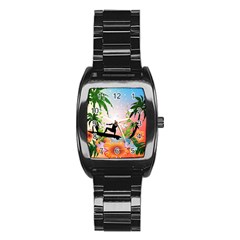 Tropical Design With Surfboarder Stainless Steel Barrel Watch by FantasyWorld7