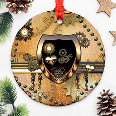 Steampunk, Shield With Hearts Ornament (round)  by FantasyWorld7