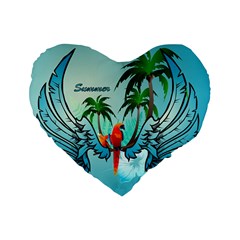 Summer Design With Cute Parrot And Palms Standard 16  Premium Flano Heart Shape Cushions by FantasyWorld7