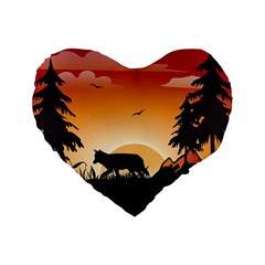 The Lonely Wolf In The Sunset Standard 16  Premium Heart Shape Cushions by FantasyWorld7