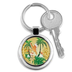 Funny Budgies With Palm And Flower Key Chains (round)  by FantasyWorld7