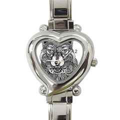 Intricate Elegant Wolf Head Illustration Heart Italian Charm Watch by Dushan