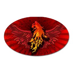 Lion With Flame And Wings In Yellow And Red Oval Magnet by FantasyWorld7