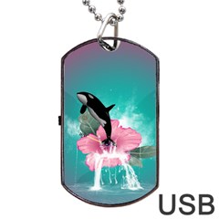 Orca Jumping Out Of A Flower With Waterfalls Dog Tag Usb Flash (one Side) by FantasyWorld7