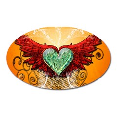 Beautiful Heart Made Of Diamond With Wings And Floral Elements Oval Magnet by FantasyWorld7